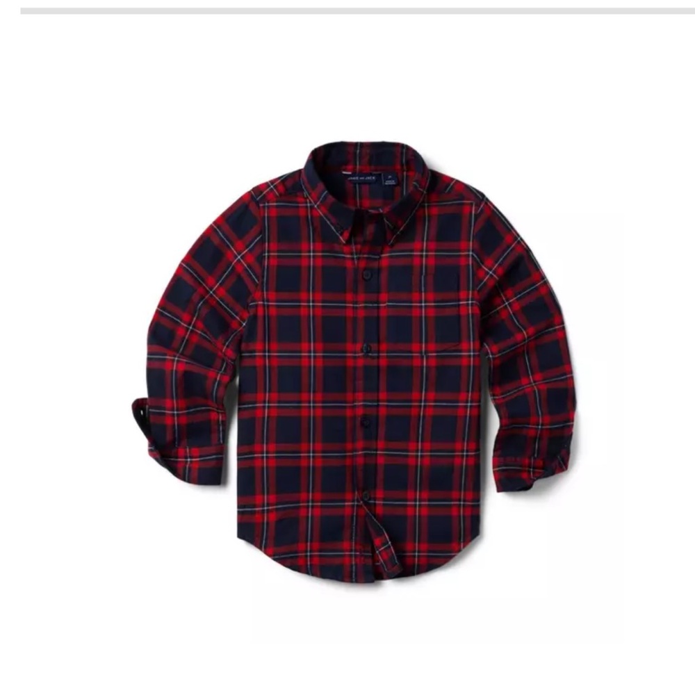 Janie and Jack Connor navy plaid twill button down shirt